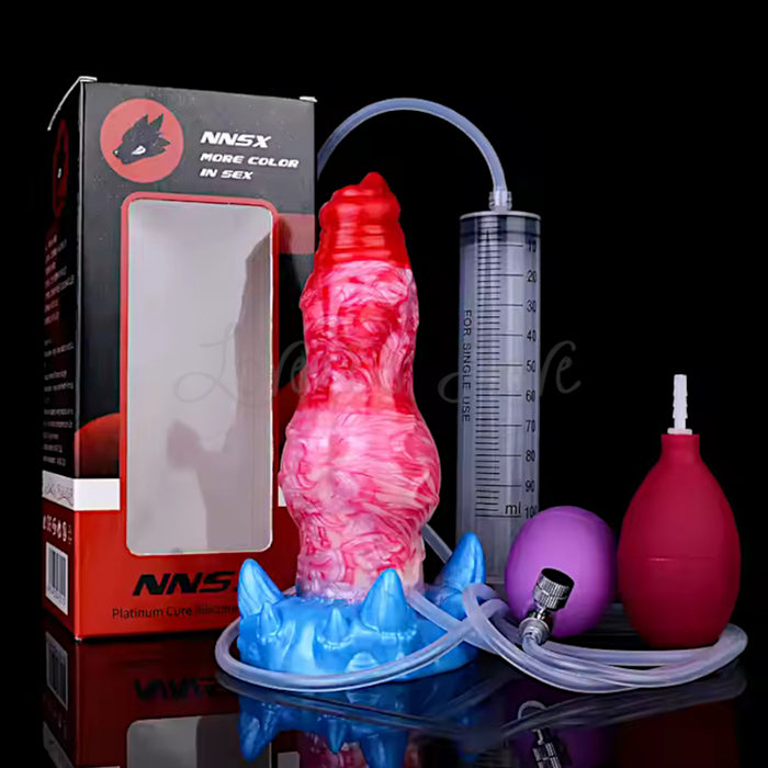 Inflatable Squirting Monster Dog Fantasy SIlicone Dildo 7 Inch