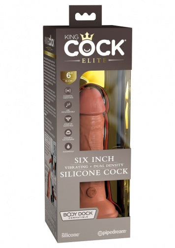 King Cock Elite Vibrating Silicone Dual-Density 6 Inch Cock Tan or Light