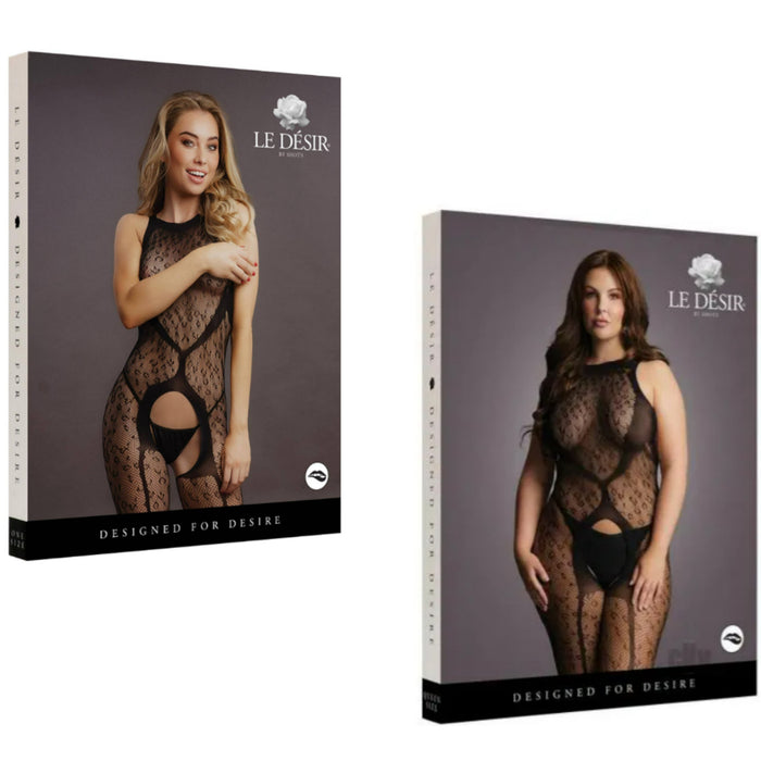 Le Désir Crotchless Leopard Bodystocking Black