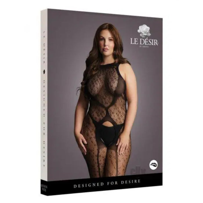 Le Désir Crotchless Leopard Bodystocking Black