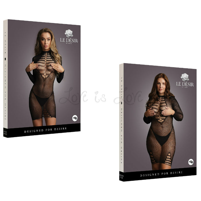 Le Désir Long Sleeve Fishnet Dress Black