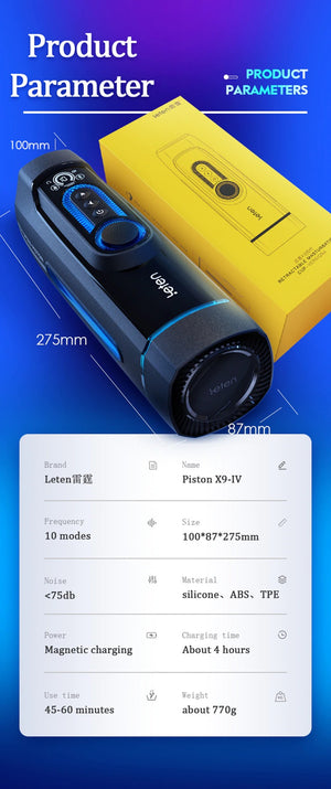 Leten X9-IV Piston Retractable Masturbation Cup Version 4 Male - Masturbators - Stroke/Suck/Vibrate Buy in Singapore LoveisLove U4Ria