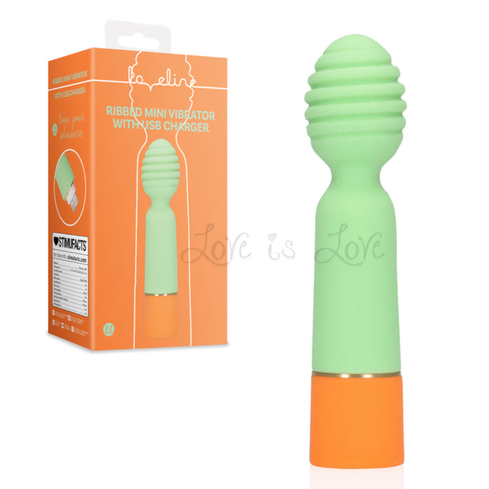Loveline Ribbed Mini Vibrator with USB Charger Spring Sage