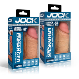 Curve Toys Jock realistic silicone penis extension sleeve with ball strap and open tip in light and medium skin tones. Buy Sex Toys in Singapore LoveisLove U4Ria