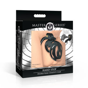 Master Series Hard Stop Double Ring Chastity Cage Black For Him - Chastity Devices Buy Sex Toys in Singapore LoveisLove U4Ria