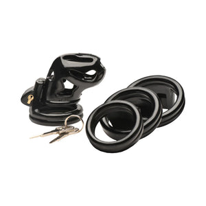 Master Series Hard Stop Double Ring Chastity Cage Black For Him - Chastity Devices Buy Sex Toys in Singapore LoveisLove U4Ria