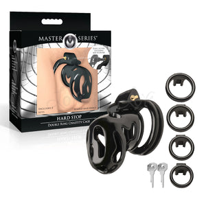 Master Series Hard Stop Double Ring Chastity Cage Black For Him - Chastity Devices Buy Sex Toys in Singapore LoveisLove U4Ria