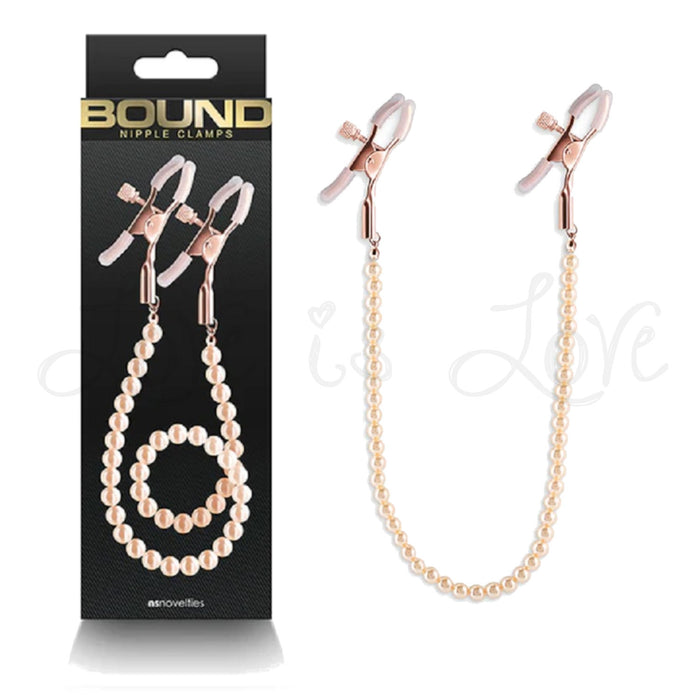 NS Novelties Bound Adjustable Nipple Clamps DC1 With Beaded Chain Rose Gold