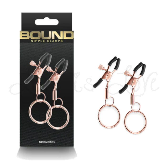 NS Novelties Bound Adjustable Nipple Clamps C2 With Ring Rose Gold