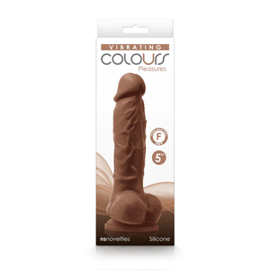 NS Novelties Colours Pleasures 5 inch vibrating silicone dildo with realistic molding and strong suction cup base in brown and black. Buy Sex Toys in Singapore LoveisLove U4Ria