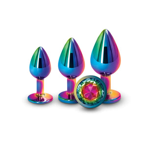 NS Novelties Rear Assets Aluminum Butt Plug or 3pc Plug Kit Multicolor Rainbow