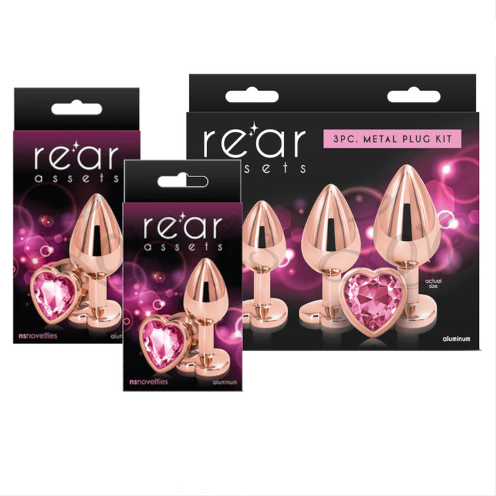 NS Novelties Rear Assets Rose Gold Pink Heart Gem Small or Medium or 3 PCS Trainer Kit