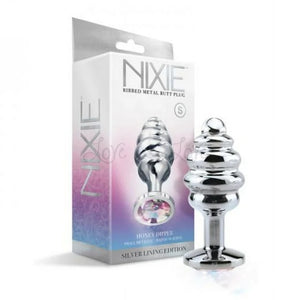 Nixie Honey Dipper Ribbed Metal Jeweled Butt Plug Small or Medium