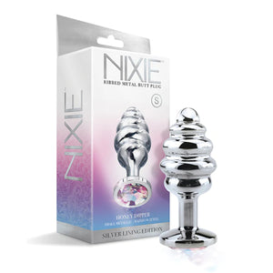 Nixie Honey Dipper Ribbed Metal Jeweled Butt Plug Small or Medium