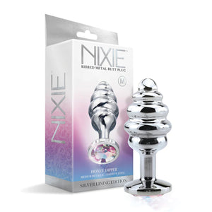 Nixie Honey Dipper Ribbed Metal Jeweled Butt Plug Small or Medium