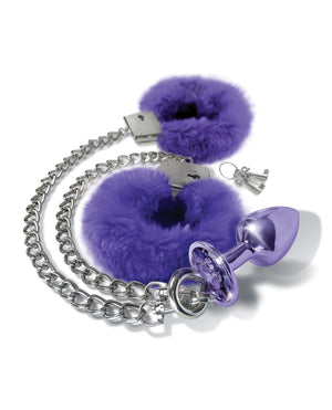 Nixie Metal Butt Plug With Inlaid Jewel & Fur Cuff Set Purple Buy in Singapore LoveisLove U4Ria 