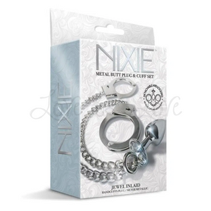 Nixie Metal Butt Plug & Cuff Set Jewel Inlaid Silver Metallic Singapore