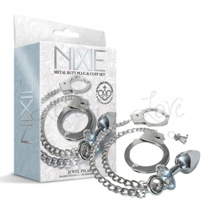 Added Nixie Metal Butt Plug & Cuff Set Jewel Inlaid Silver Metallic Singapore