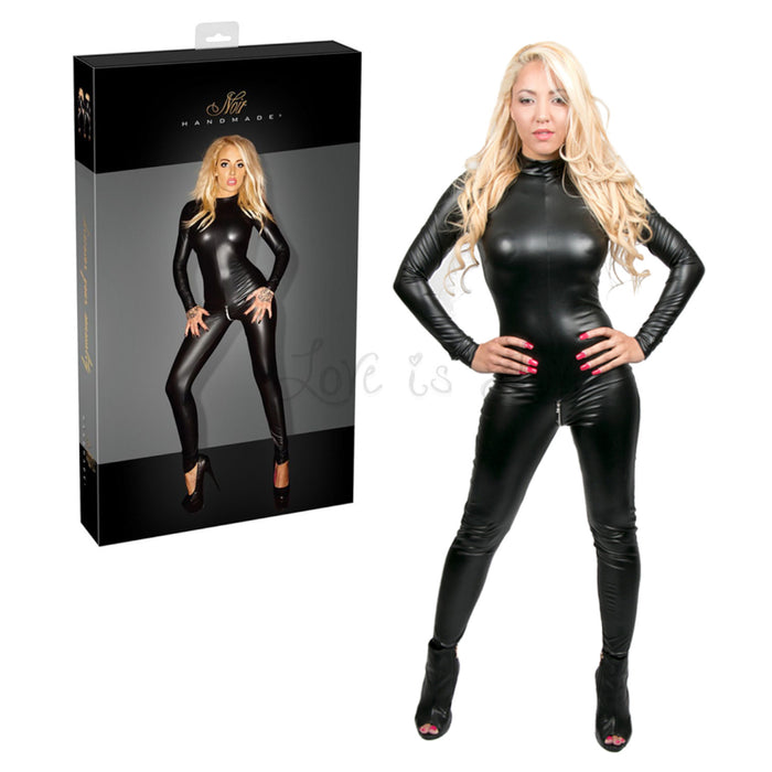 Noir Handmade Wetlook Catsuit With Long Sleeves Small or Medium or Large
