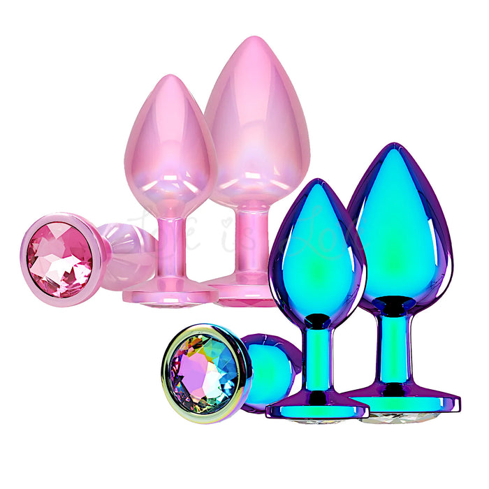 Shots Ouch! Venice Collection Metal Anal Plug Set Iridescent or Pink