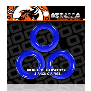 Oxballs Willy Ring 3-Pack Super-Stretch Cock Rings: Black or Clear or Police Blue