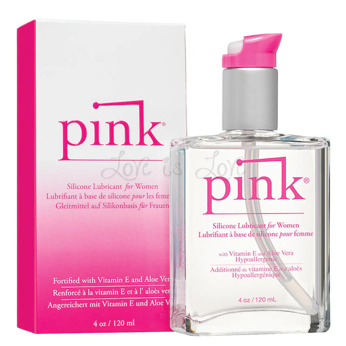 Pink Glass Silicone Based Lubricant 4 oz 120ml (Exp 2026) (Fortified With Vitamin E & Aloe Vera)