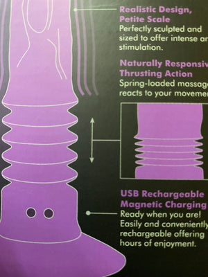 Spring-loaded massage reacts to your own up and down movements; but does not thrust automatically.  Pipedream Anal Fantasy Elite Vibrating Ass Fucker