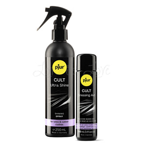 Pjur Cult Rubber & Latex Care Ultra Shine 250ml and Dressing Aid 100ml. Buy Latex Maintenance in Singapore LoveisLove U4Ria Online Shop - Discreet Shipping