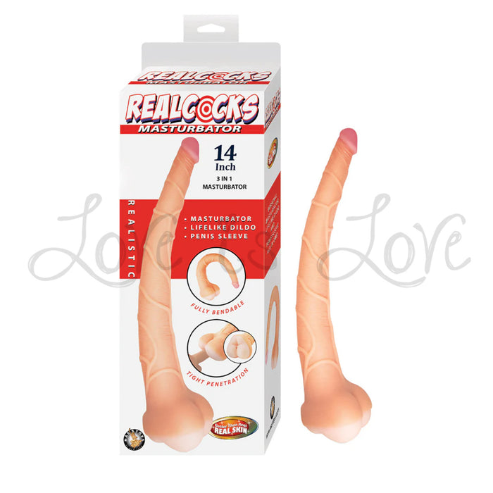 Nasstoys Realcocks Masturbator 3-in-1 Dildo, Sleeve & Stroker 14 inch Beige