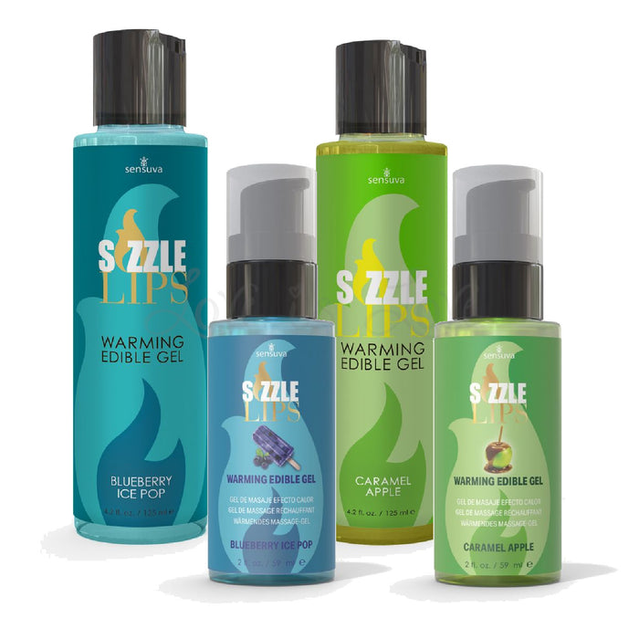 Sensuva Sizzle Lips Warming Edible Massage Gel Caramel Apple Or Blueberry Ice Pop 2 FL Or 4.2 FL