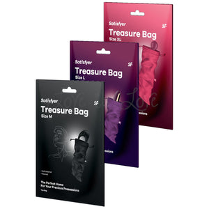 Satisfyer Treasure Bag Toy Soft Silky Toy Bag Size M or L or XL Black or Lilac or Pink