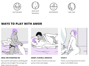 Fun Factory Amor Harness Friendly Suction Base Silicone Dildo Lavender or BlackRed (New Amor Series) Award-Winning & Famous - Fun Factory  Buy Sex Toys in Singapore LoveisLove U4Ria