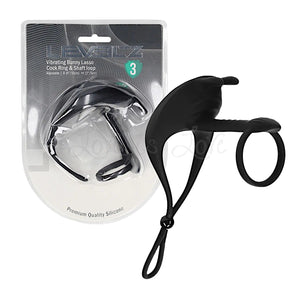 Shots LEVELZ Vibrating Bunny Lasso Cock Ring & Shaft Loop Black dual motor silicone. Buy Levelz in Singapore LoveisLove U4Ria