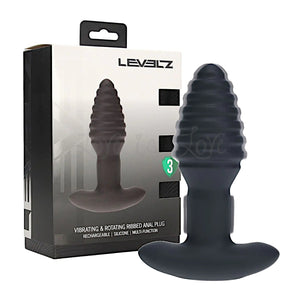Shots LEVELZ Vibrating and Rotating Ribbed Silicone Anal Plug Black rechargeable. Buy Levelz in Singapore LoveisLove U4Ria