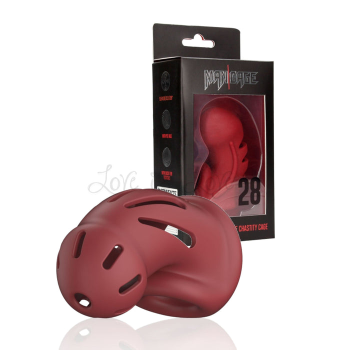 Shots ManCage Model 28 Ultra Soft Silicone Chastity Cage Red