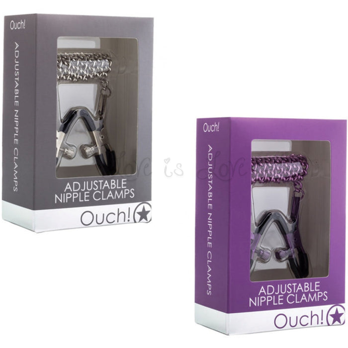 Shots Ouch! Adjustable Nipple Clamps Black or Purple