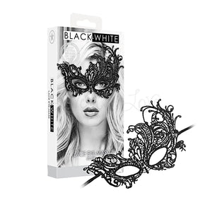 Shots Ouch! Black Royal Lace Eye-Mask with intricate Venetian laser-cut design and ribbon ties. Buy Ouch! in Singapore LoveisLove U4Ria