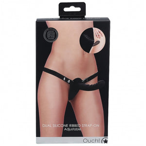 Shots Ouch! Dual Silicone Ribbed Strap-On Adjustable Black Buy in Singapore LoveisLove U4Ria 
