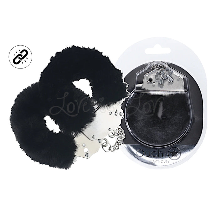 Shots Ouch! Heavy Duty Fluffy Handcuffs Black Or Blue