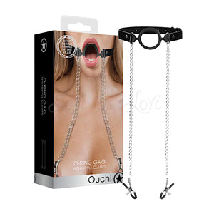 Shots Ouch! O-Ring Ball Gag with Nipple Clamps Black silicone leather. Buy Ouch in Singapore LoveisLove U4Ria