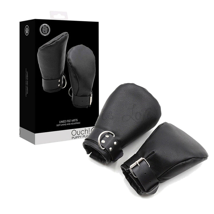 Shots Ouch! Puppy Play Lined Fist Mitts Black