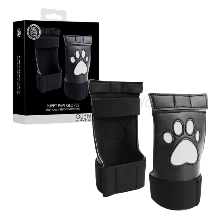 Shots Ouch! Puppy Play Paw Cut-out Gloves Black/White