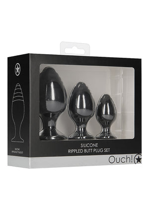 Shots Ouch! Rippled Butt Plug Set Black Buy in Singapore LoveisLove U4Ria 
