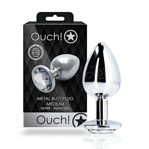 Shots Ouch! Round Gem Butt Plug Silver Diamond Medium aluminum temperature play. Buy Ouch in Singapore LoveisLove U4Ria