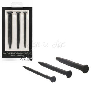 Shots Ouch! Silicone Rugged Nail Plug Set Urethral Sounding Black Buy in Singapore LoveisLove U4Ria 