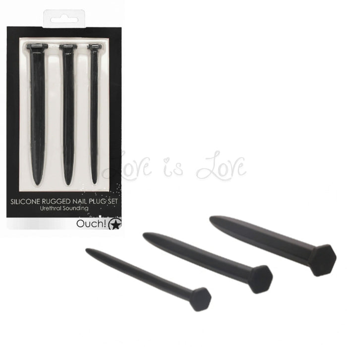 Shots Ouch! Silicone Rugged Nail Plug Set Urethral Sounding Black