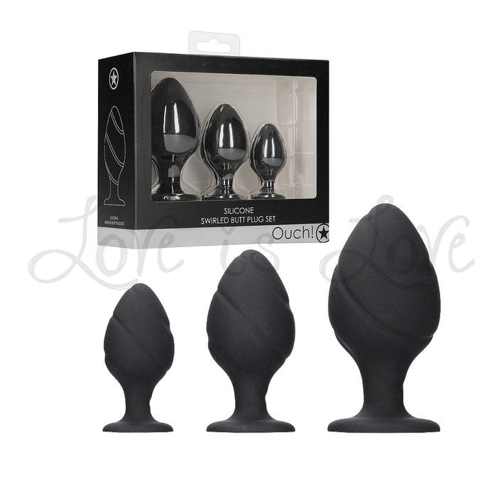 Shots Ouch! Swirled Butt Plug Set Black