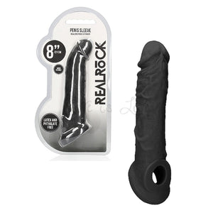 Shots RealRock Realistic Penis Sleeve 8 Inches Extender And Ball Stretcher Black Buy in Singapore LoveisLove U4Ria 