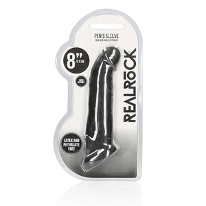 Shots RealRock Realistic Penis Sleeve 8 Inches Extender And Ball Stretcher Black Buy in Singapore LoveisLove U4Ria 