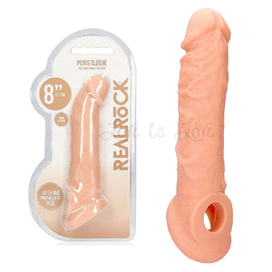 Shots RealRock Realistic Penis Sleeve 8"/20cm Extender And Ball Stretcher Flesh Buy in Singapore LoveisLove U4Ria 